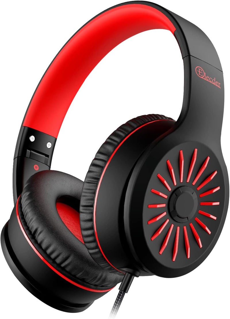 ELECDER i45 Headphones Wired, On-Ear Kids Headphones with 1.5M No-Tangle Cord, Foldable Portable Stereo 3.5mm Headset for School Kids Teens, Smartphones Tablet Computer Laptop, Airplane Travel, Red - Image 1